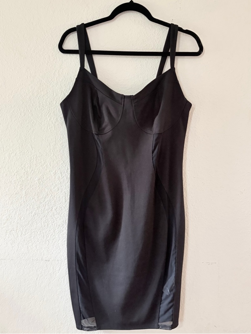 Forever 21 woman’s Black Bodycon Slip Dress 0X peekaboo mesh sides sexy chic